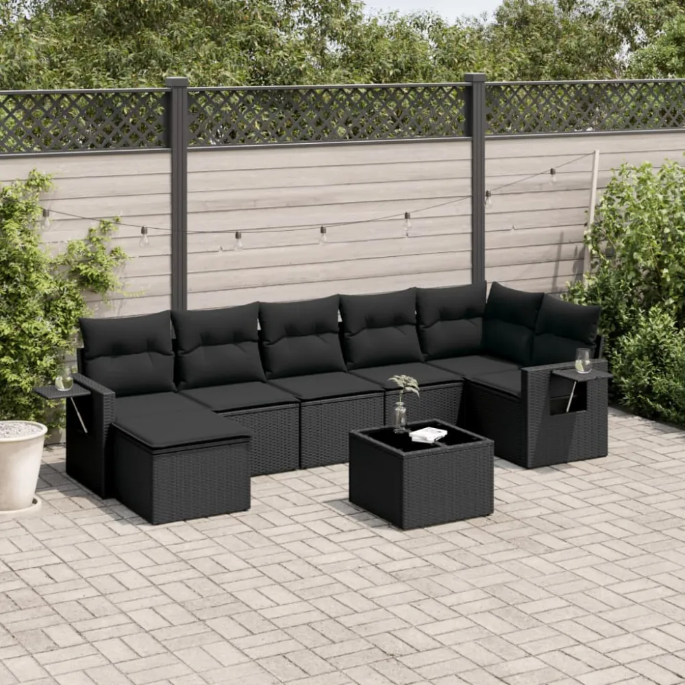 8-delige Loungeset met kussens poly rattan zwart vidaXL