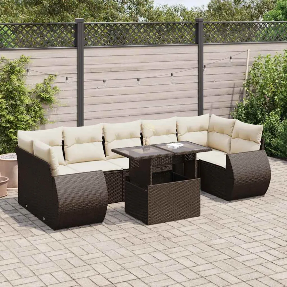 8-delige Loungeset met kussens poly rattan bruin vidaXL