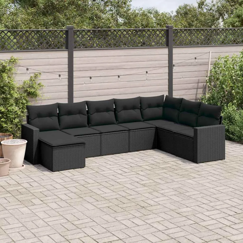 8-delige Loungeset met kussens poly rattan zwart vidaXL