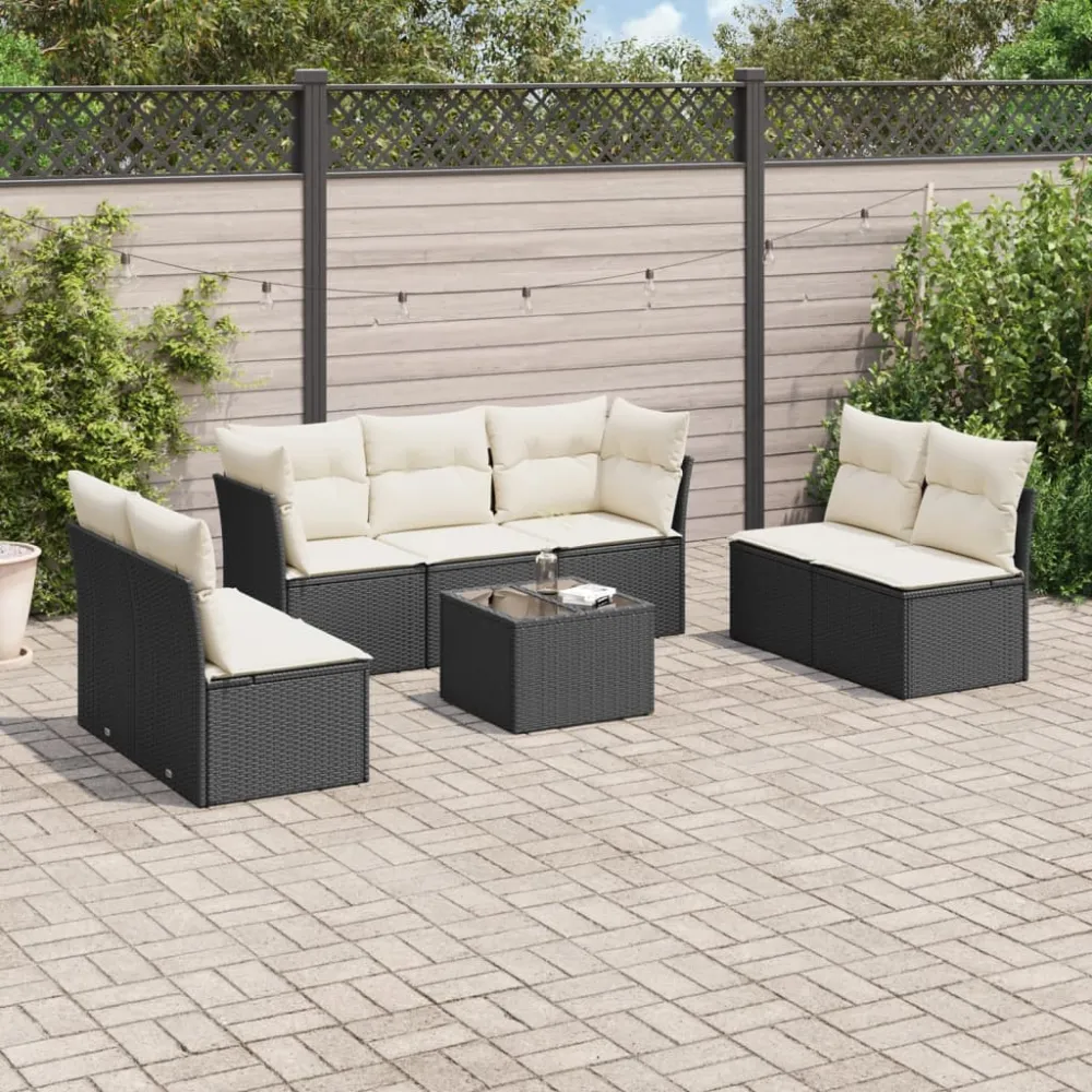 8-delige Loungeset met kussens poly rattan zwart vidaXL