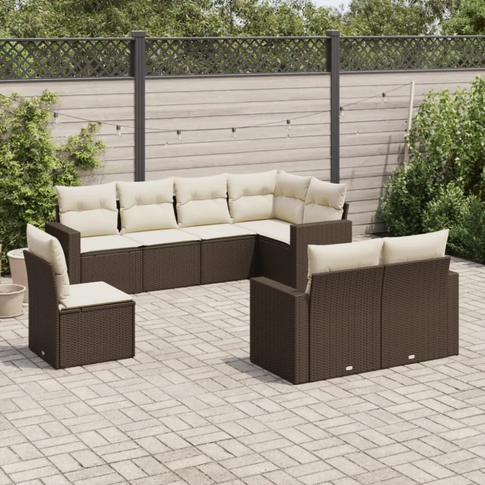 8-delige Loungeset met kussens poly rattan bruin vidaXL