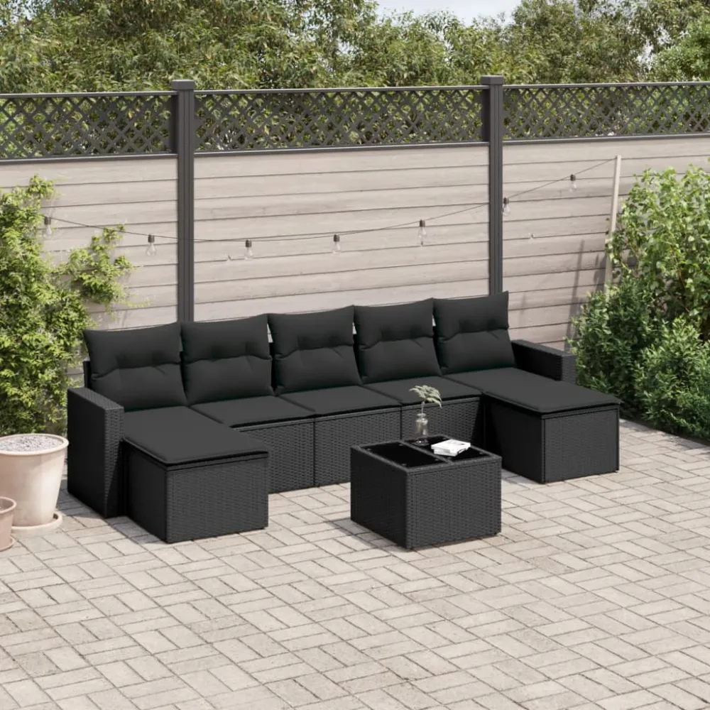 8-delige Loungeset met kussens poly rattan zwart vidaXL