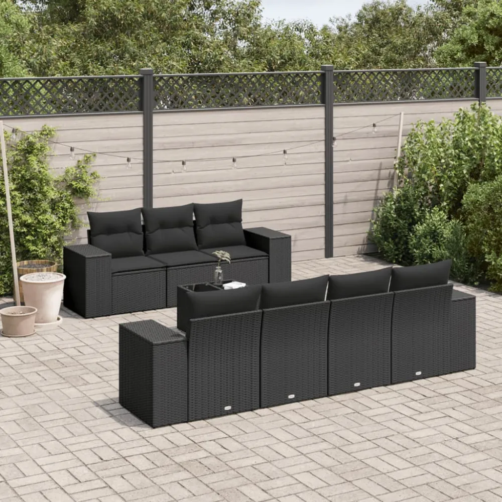 8-delige Loungeset met kussens poly rattan zwart vidaXL