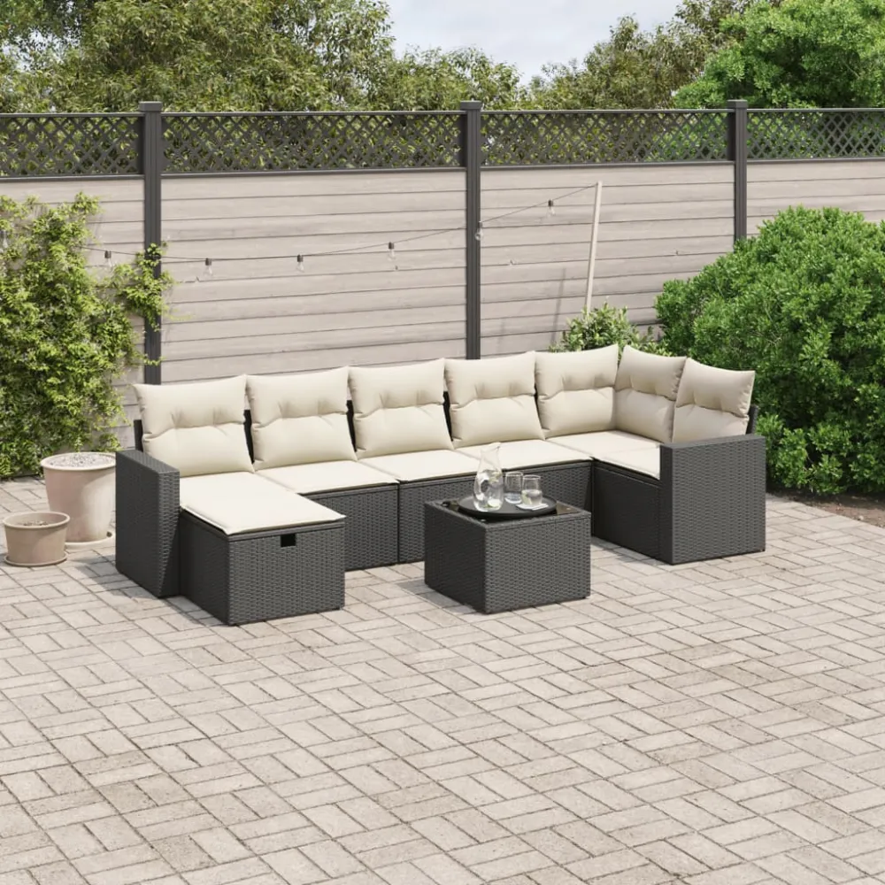 8-delige Loungeset met kussens poly rattan zwart vidaXL