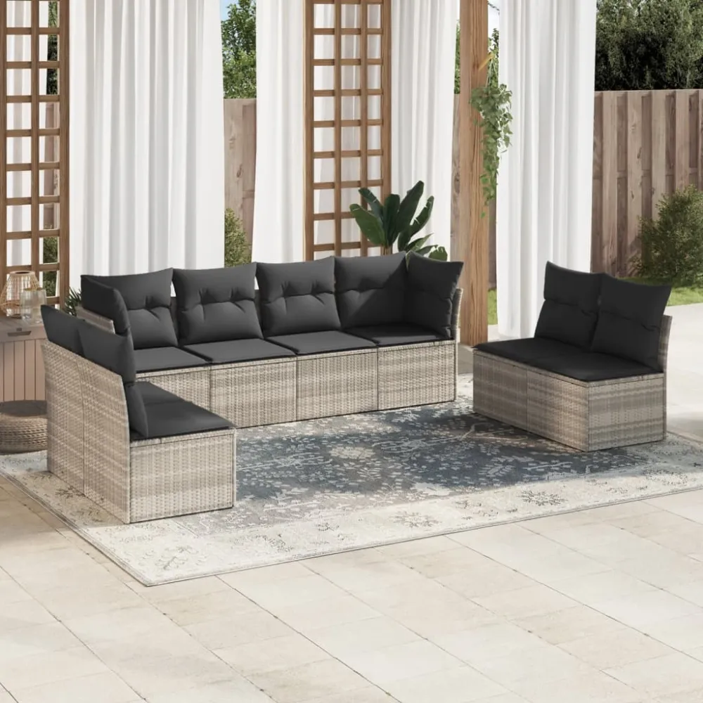 8-delige Loungeset met kussens poly rattan lichtgrijs vidaXL