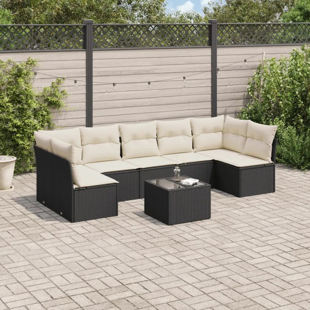 8-delige Loungeset met kussens poly rattan zwart vidaXL