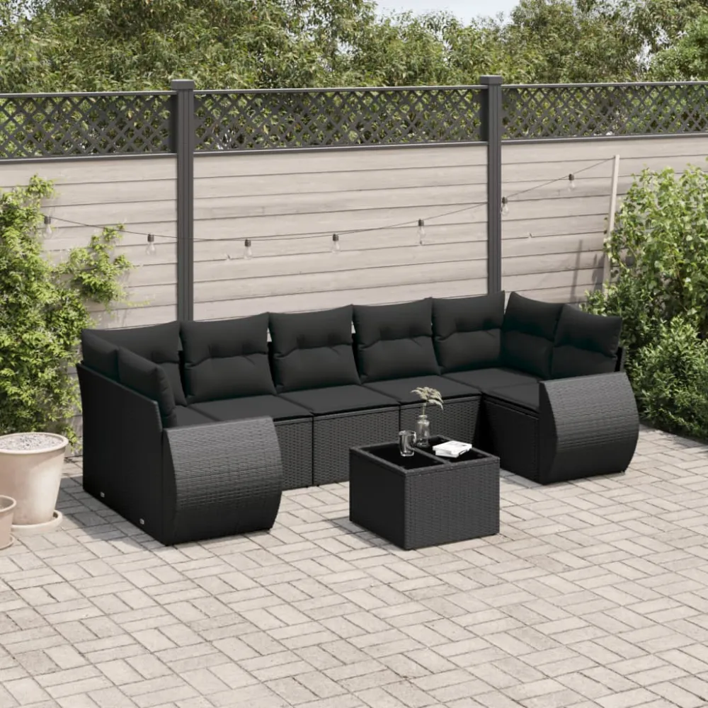 8-delige Loungeset met kussens poly rattan zwart vidaXL