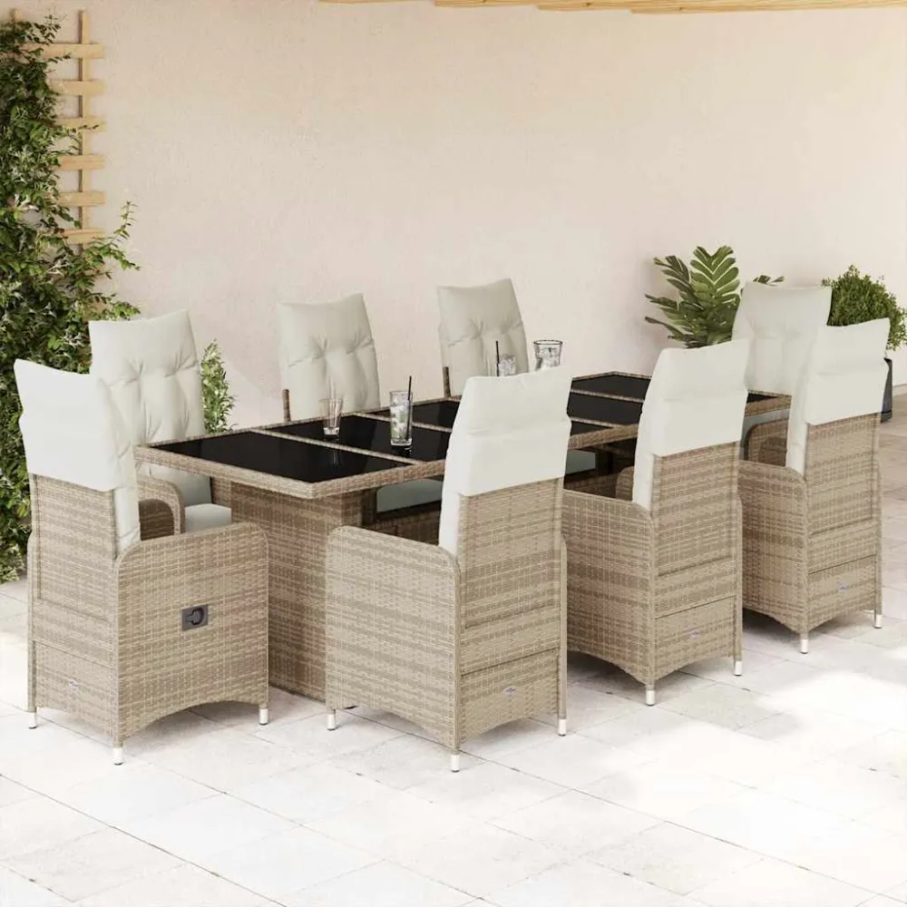 9-delige Bistroset met kussens poly rattan beige vidaXL