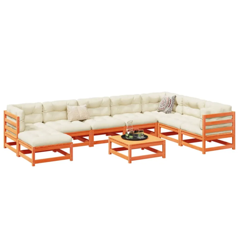 9-delige Loungeset met kussens massief grenenhout wasbruin vidaXL