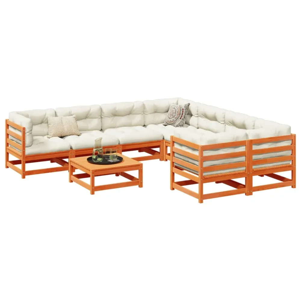 9-delige Loungeset met kussens massief grenenhout wasbruin vidaXL
