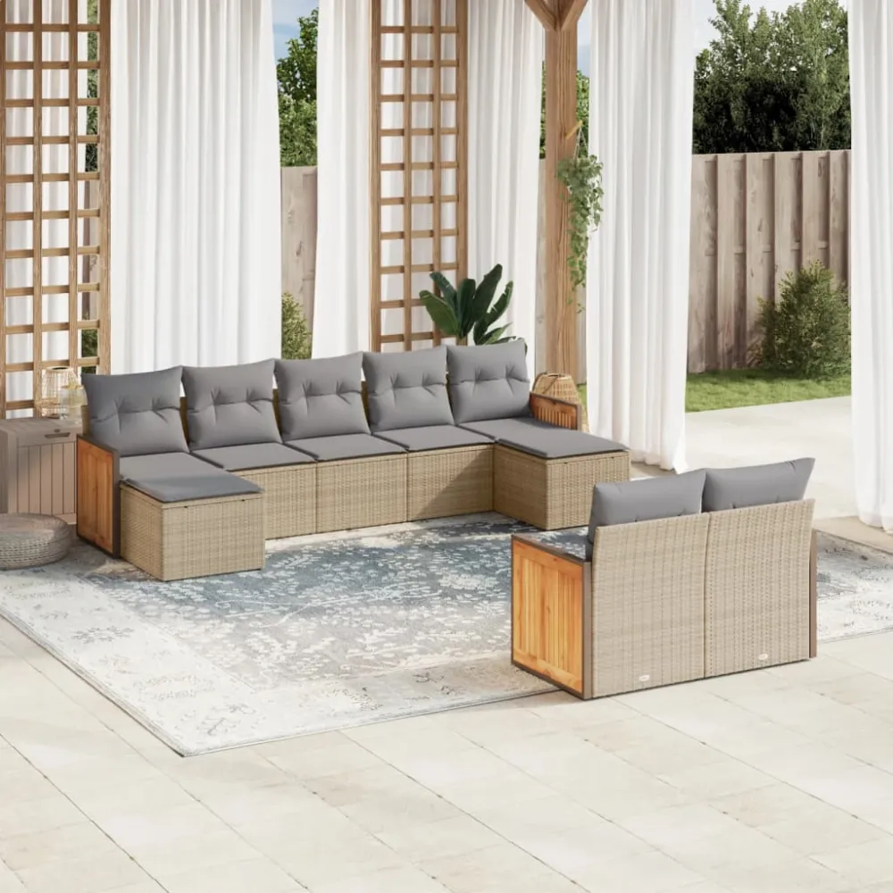 9-delige Loungeset met kussens poly rattan beige vidaXL