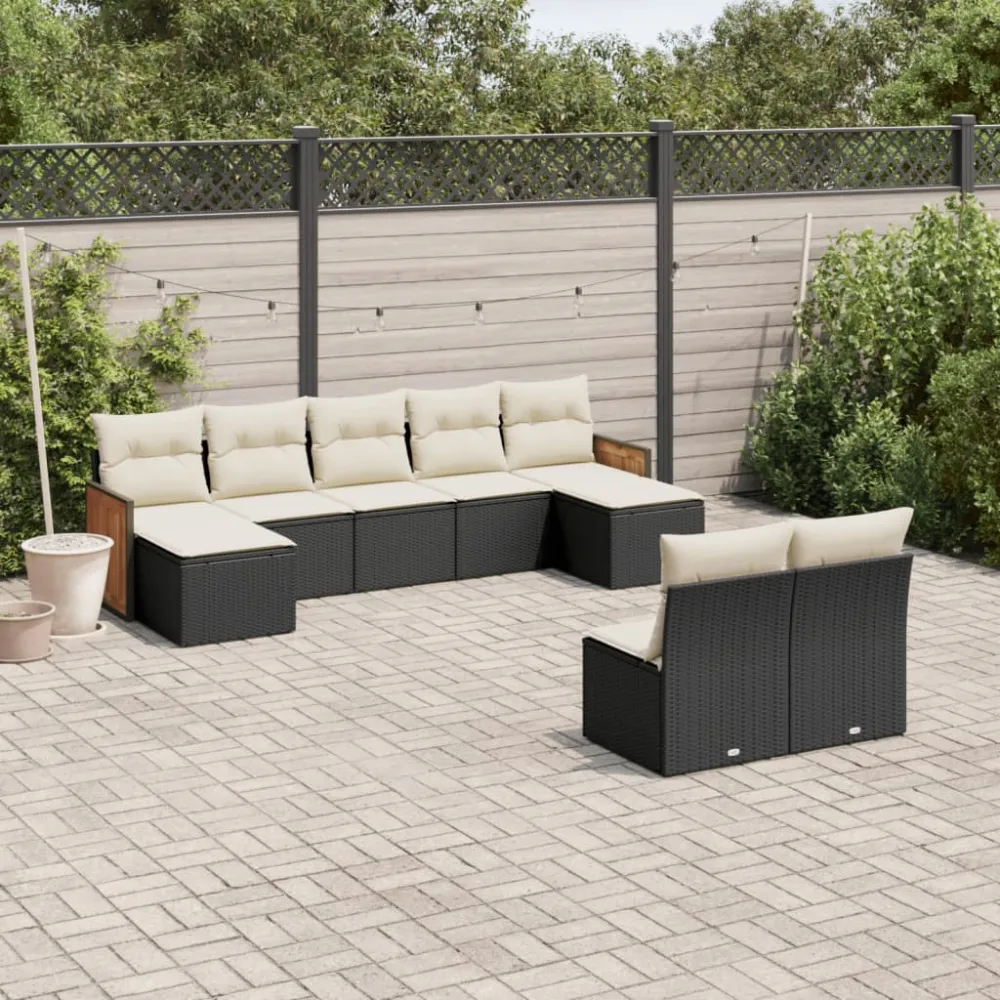 9-delige Loungeset met kussens poly rattan zwart vidaXL