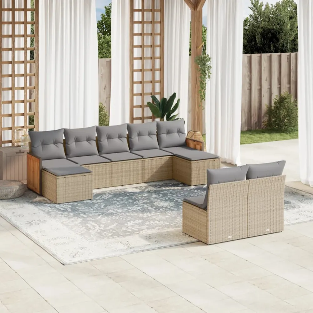 9-delige Loungeset met kussens poly rattan beige vidaXL