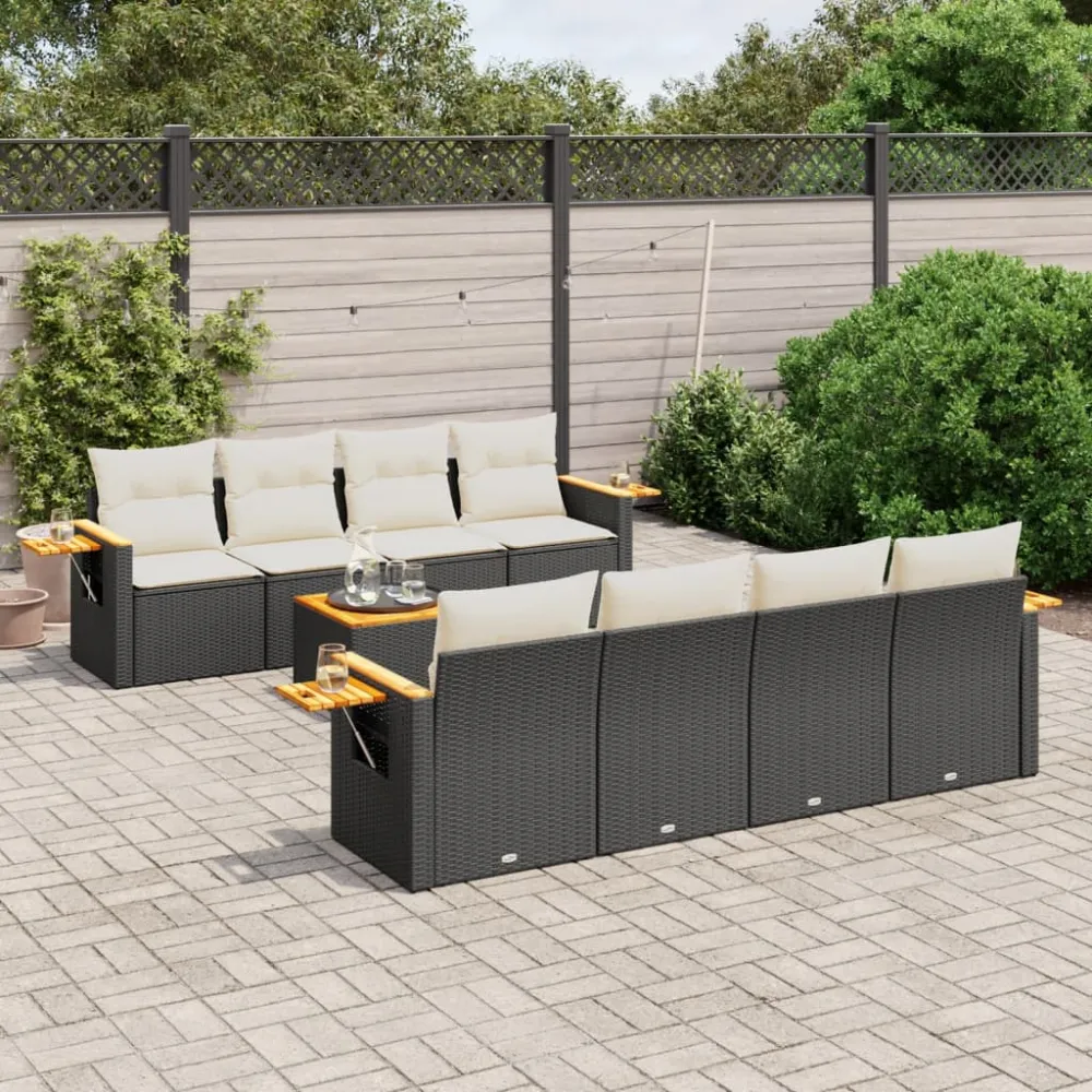 9-delige Loungeset met kussens poly rattan zwart vidaXL