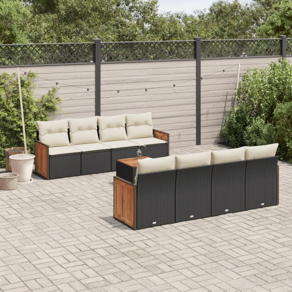 9-delige Loungeset met kussens poly rattan zwart vidaXL