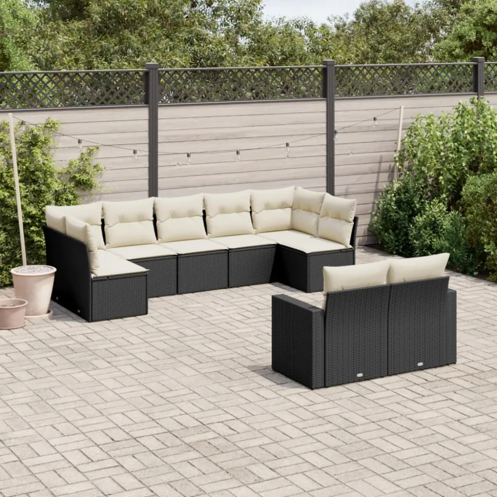 9-delige Loungeset met kussens poly rattan zwart vidaXL