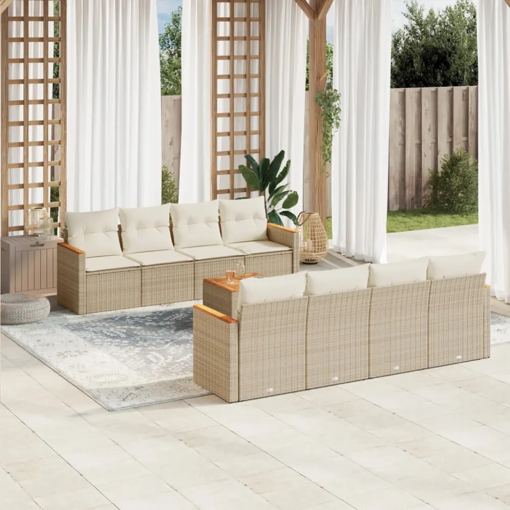 9-delige Loungeset met kussens poly rattan beige vidaXL