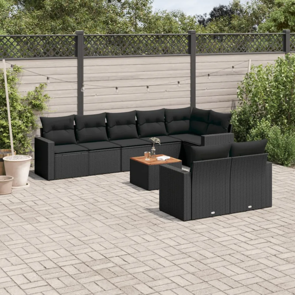 9-delige Loungeset met kussens poly rattan zwart vidaXL