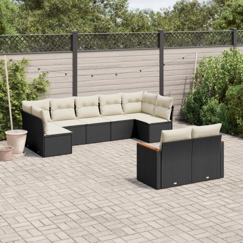 9-delige Loungeset met kussens poly rattan zwart vidaXL