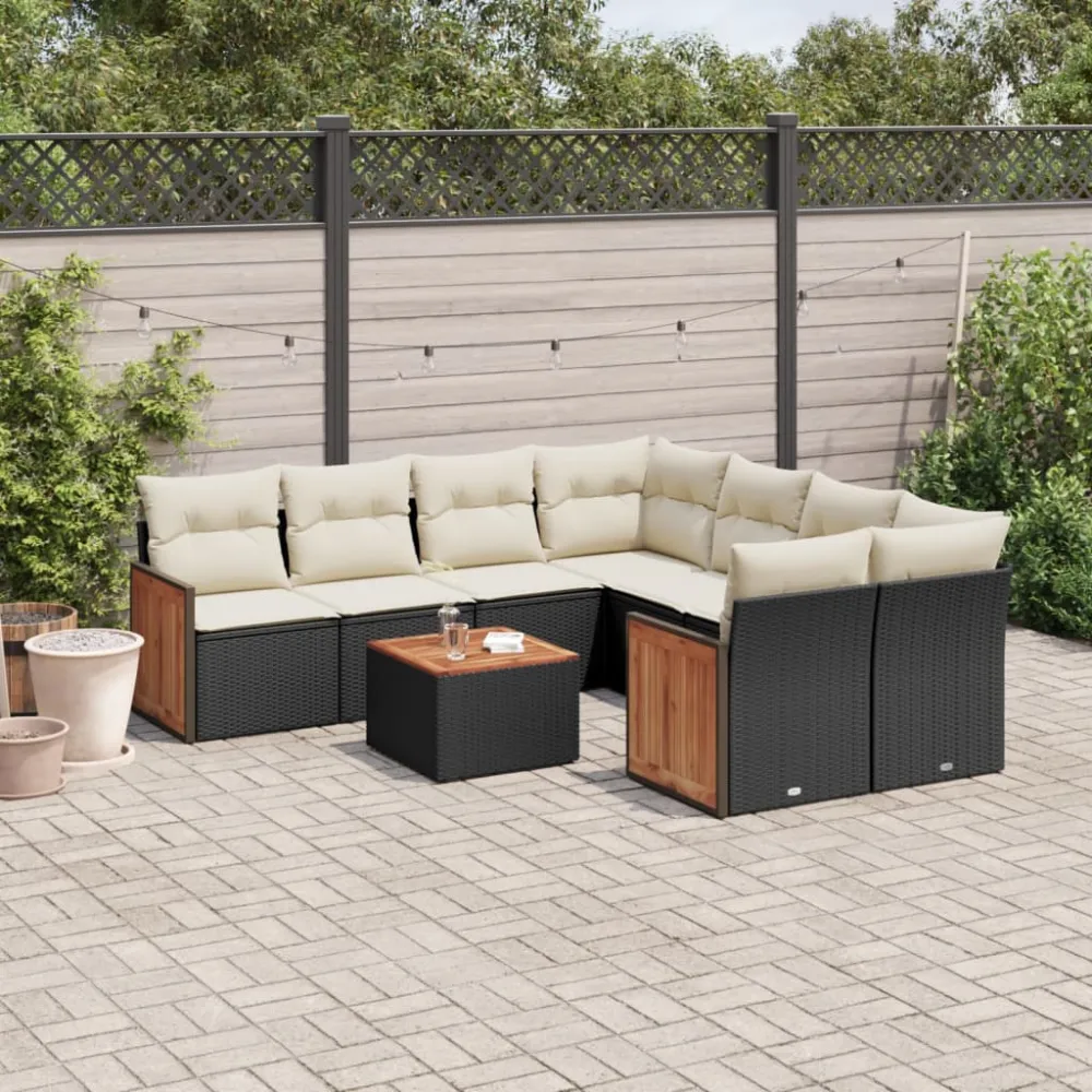 9-delige Loungeset met kussens poly rattan zwart vidaXL
