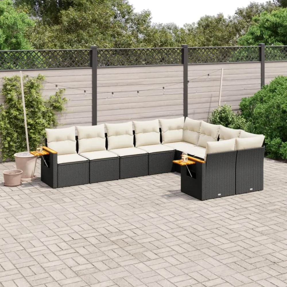 9-delige Loungeset met kussens poly rattan zwart vidaXL