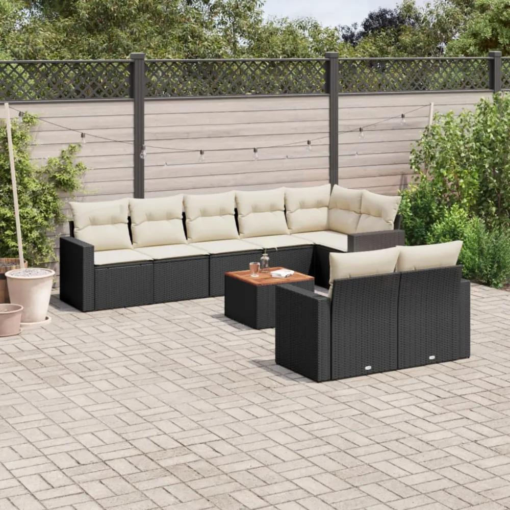 9-delige Loungeset met kussens poly rattan zwart vidaXL