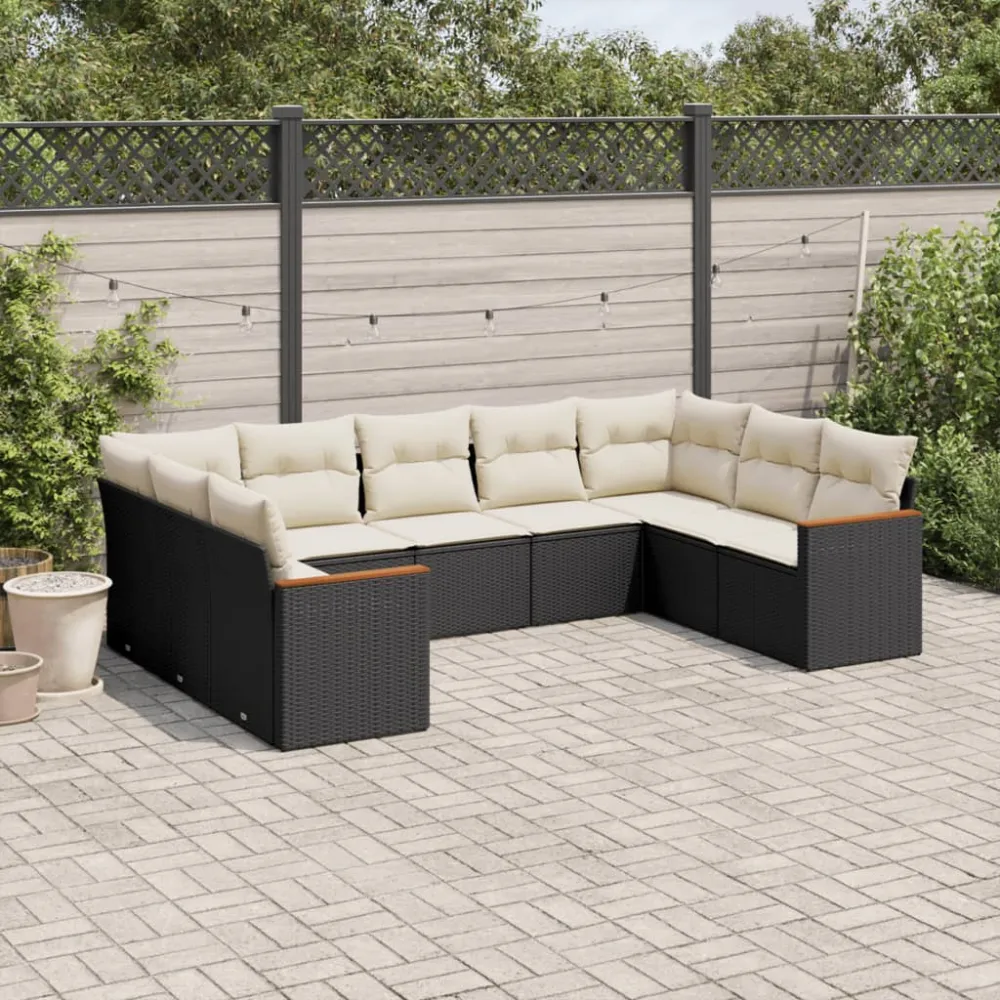 9-delige Loungeset met kussens poly rattan zwart vidaXL
