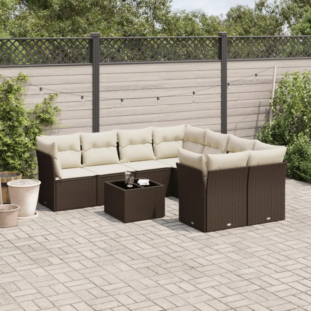 9-delige Loungeset met kussens poly rattan bruin vidaXL