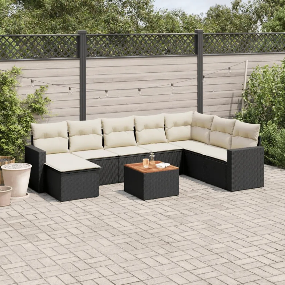 9-delige Loungeset met kussens poly rattan zwart vidaXL