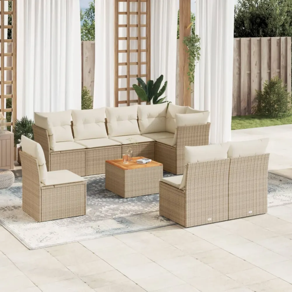 9-delige Loungeset met kussens poly rattan beige vidaXL