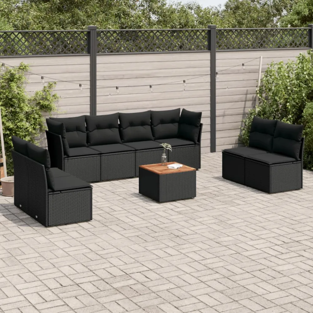 9-delige Loungeset met kussens poly rattan zwart vidaXL