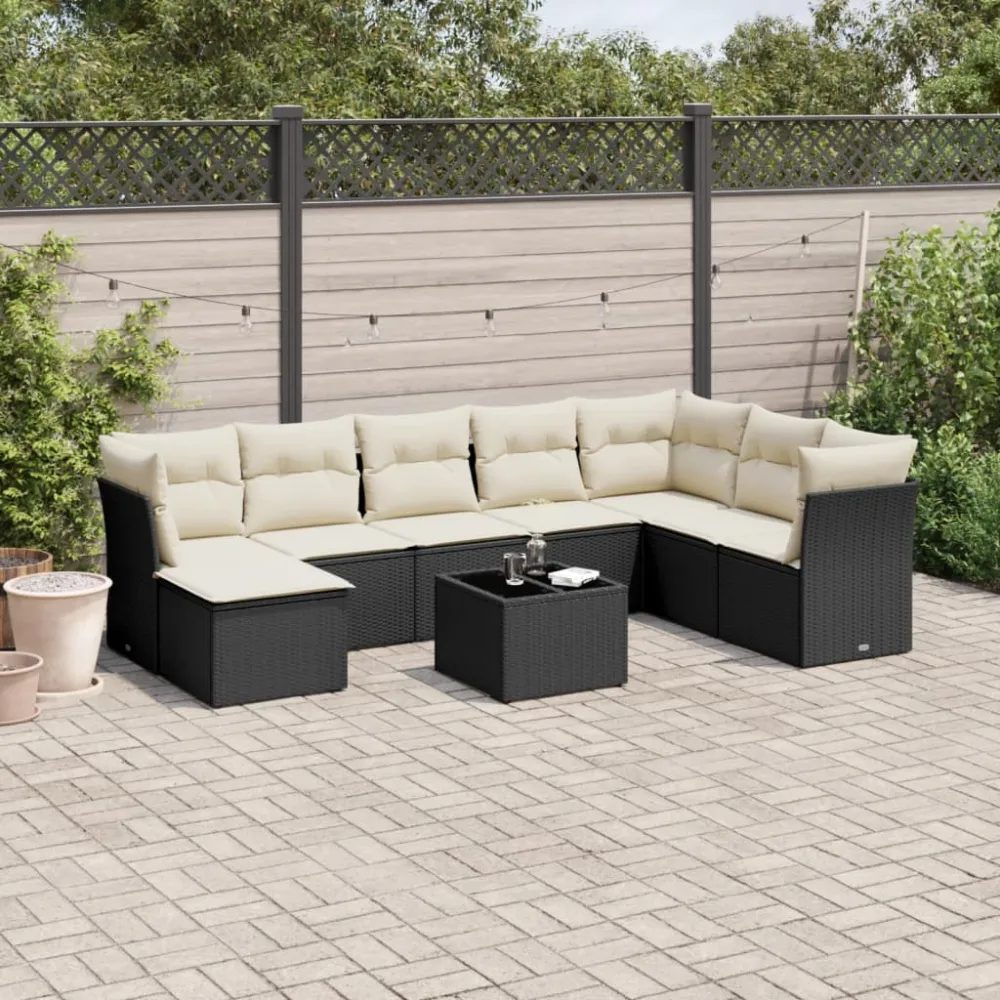 9-delige Loungeset met kussens poly rattan zwart vidaXL