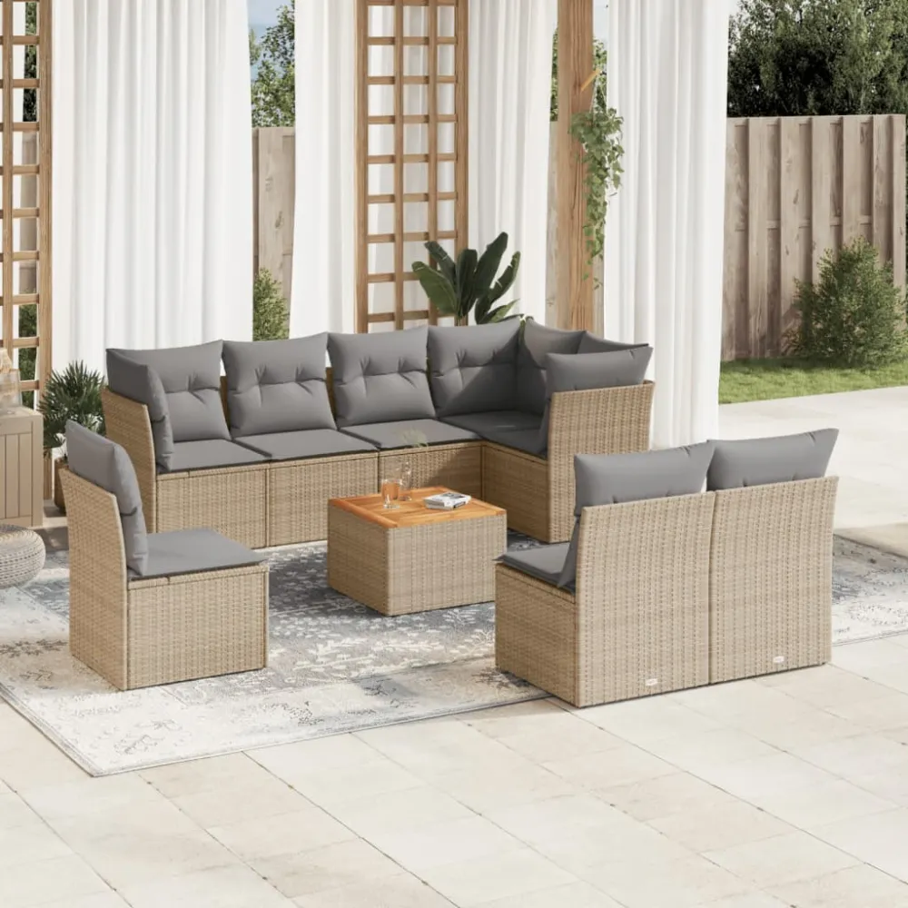 9-delige Loungeset met kussens poly rattan beige vidaXL