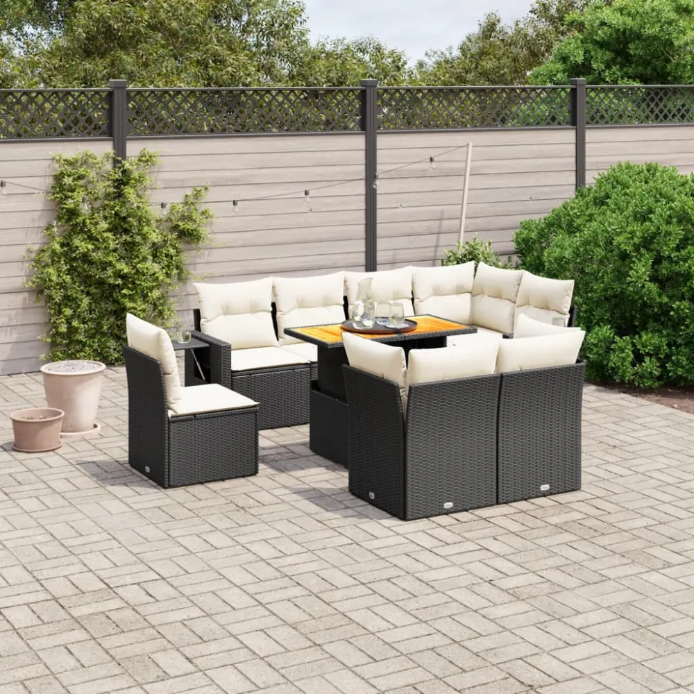9-delige Loungeset met kussens poly rattan zwart vidaXL