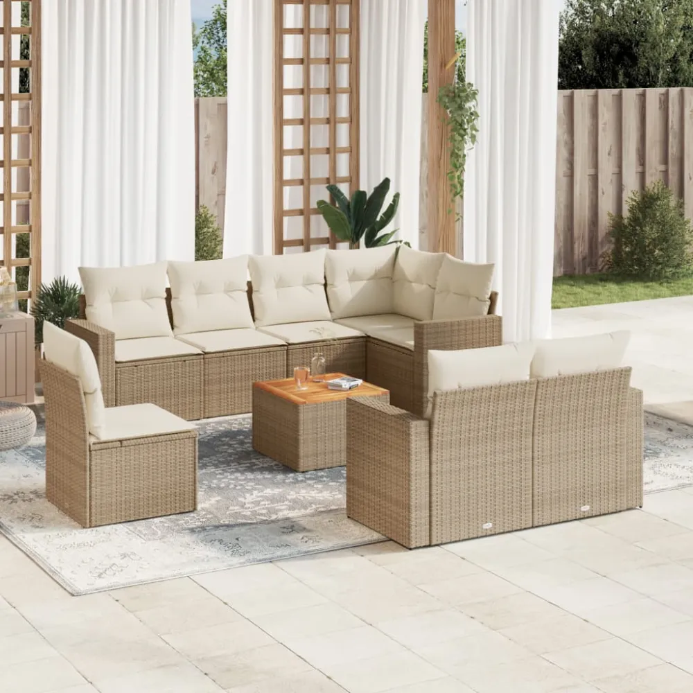 9-delige Loungeset met kussens poly rattan beige vidaXL