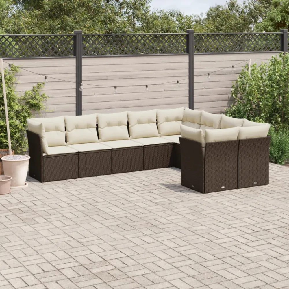 9-delige Loungeset met kussens poly rattan bruin vidaXL