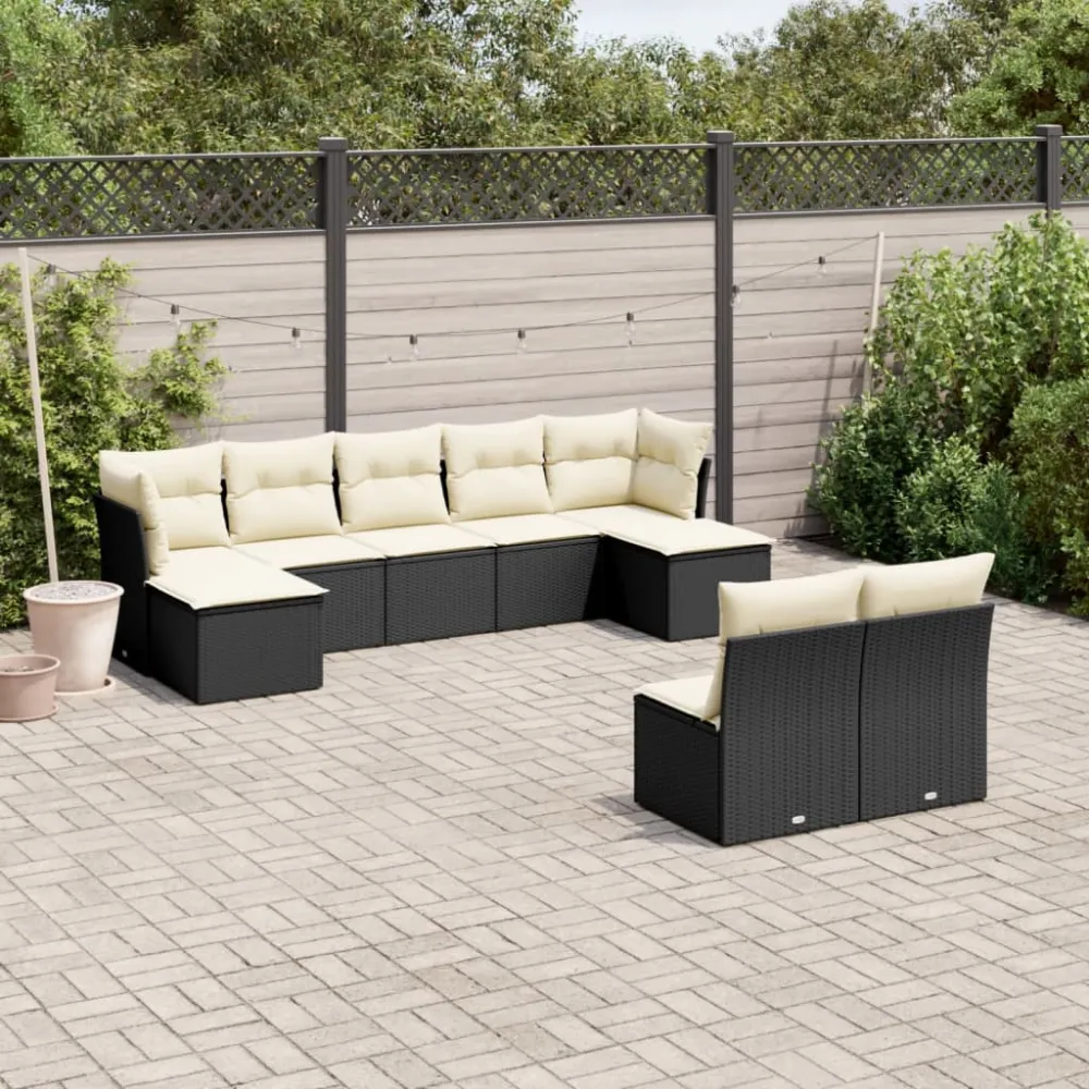 9-delige Loungeset met kussens poly rattan zwart vidaXL