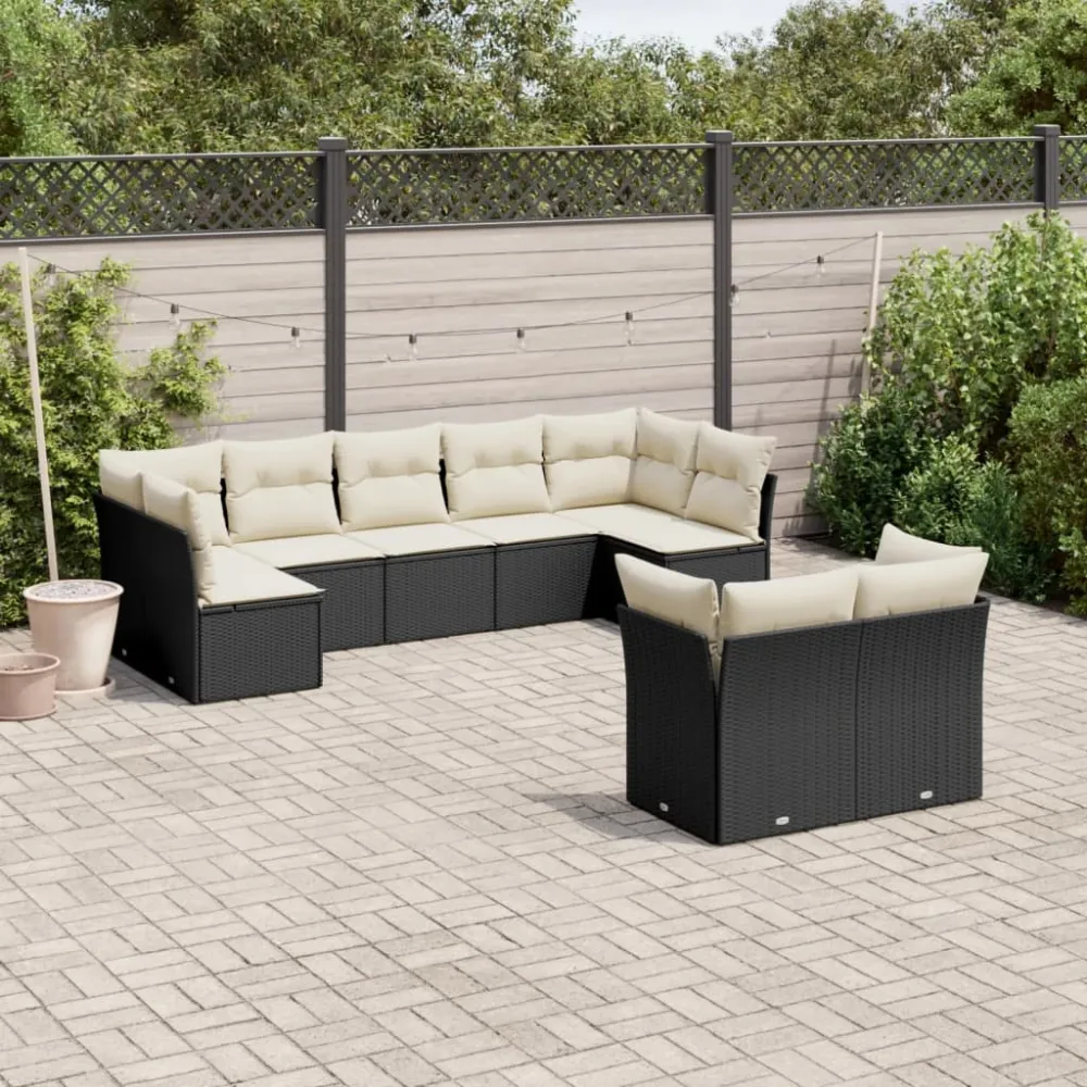9-delige Loungeset met kussens poly rattan zwart vidaXL