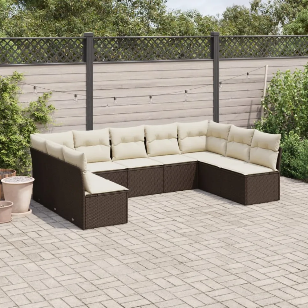 9-delige Loungeset met kussens poly rattan bruin vidaXL