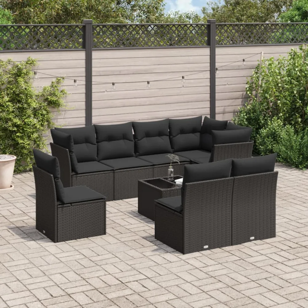 9-delige Loungeset met kussens poly rattan zwart vidaXL