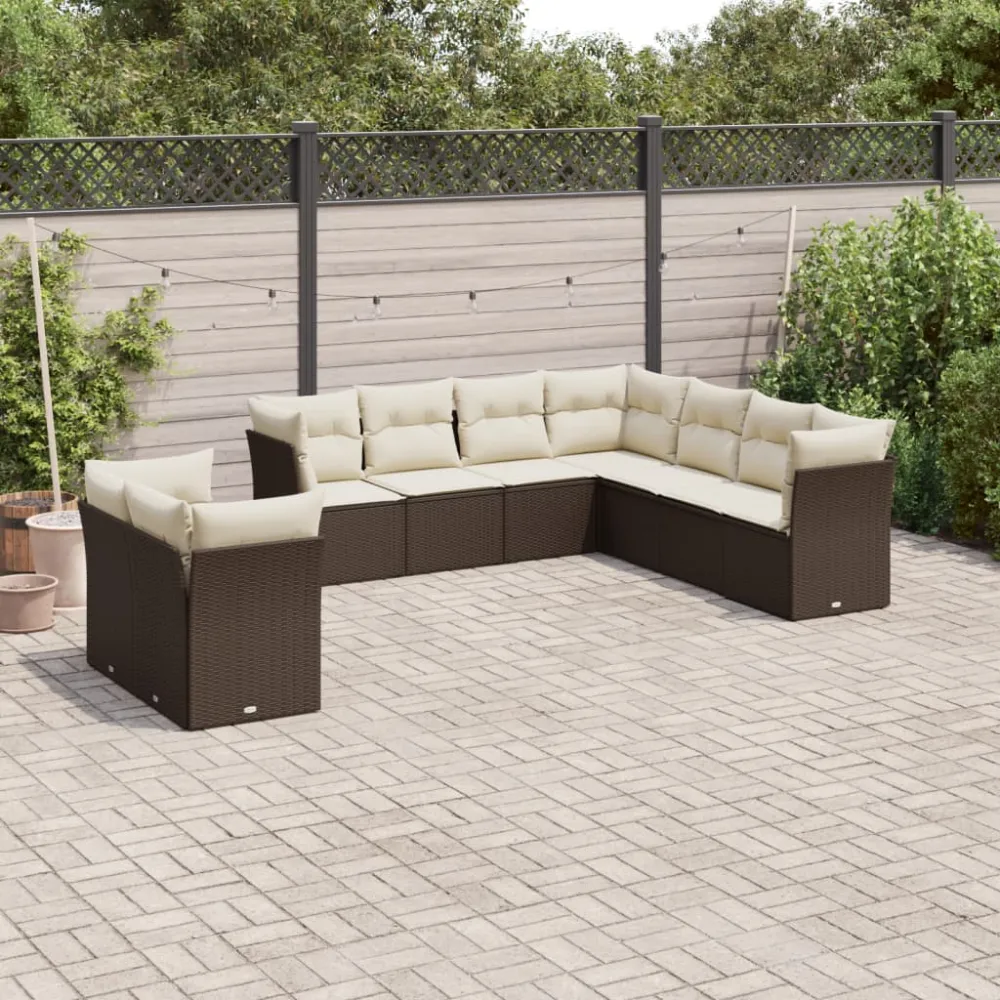9-delige Loungeset met kussens poly rattan bruin vidaXL
