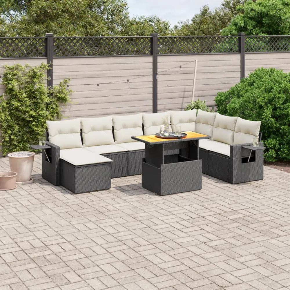 9-delige Loungeset met kussens poly rattan zwart vidaXL