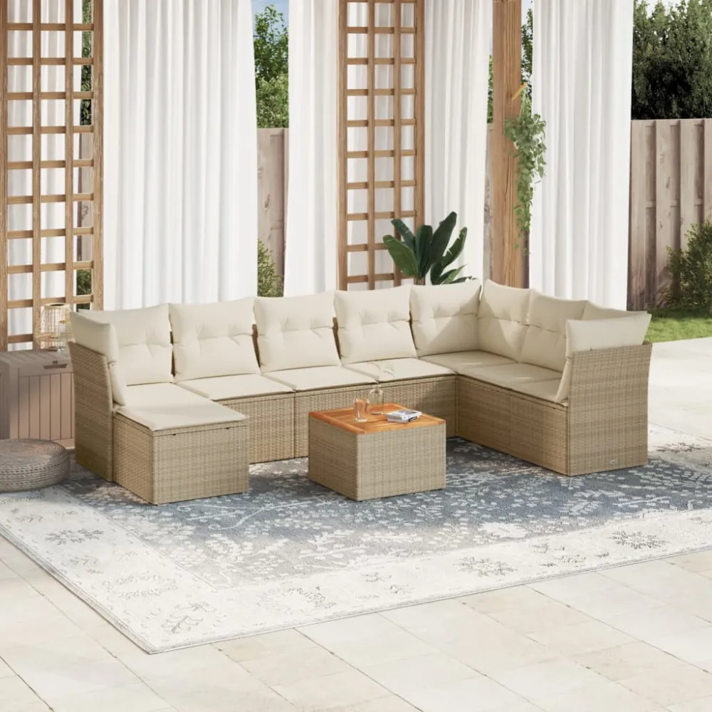 9-delige Loungeset met kussens poly rattan beige vidaXL