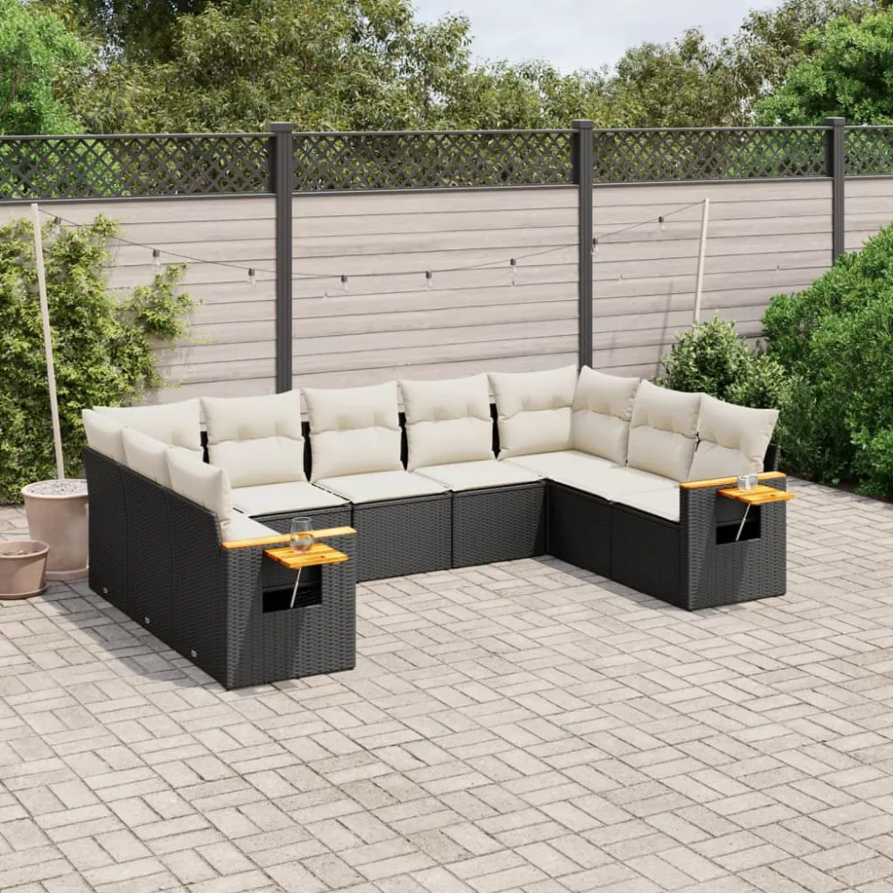 9-delige Loungeset met kussens poly rattan zwart vidaXL