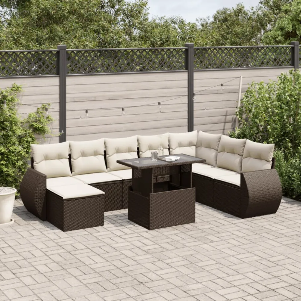 9-delige Loungeset met kussens poly rattan bruin vidaXL