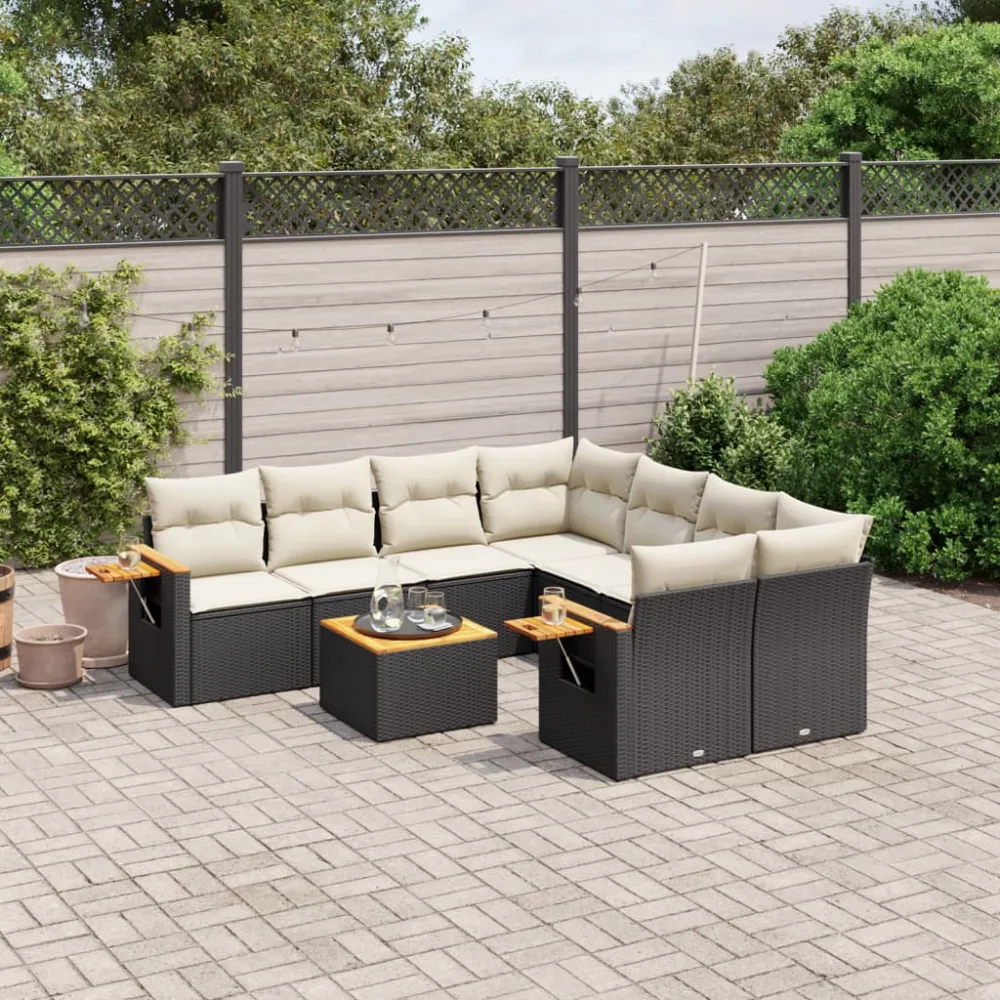 9-delige Loungeset met kussens poly rattan zwart vidaXL