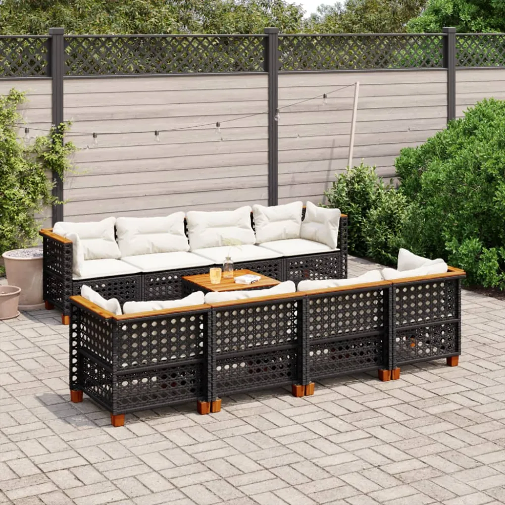 9-delige Loungeset met kussens poly rattan zwart vidaXL