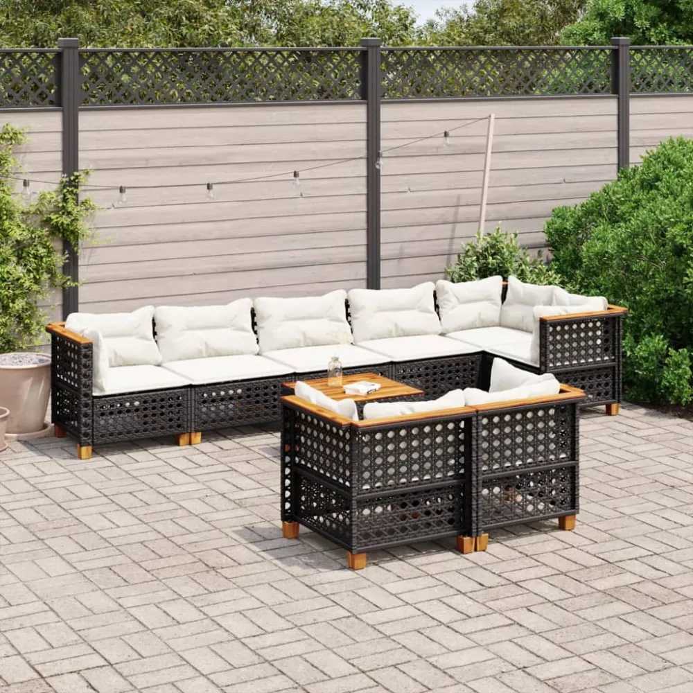 9-delige Loungeset met kussens poly rattan zwart vidaXL