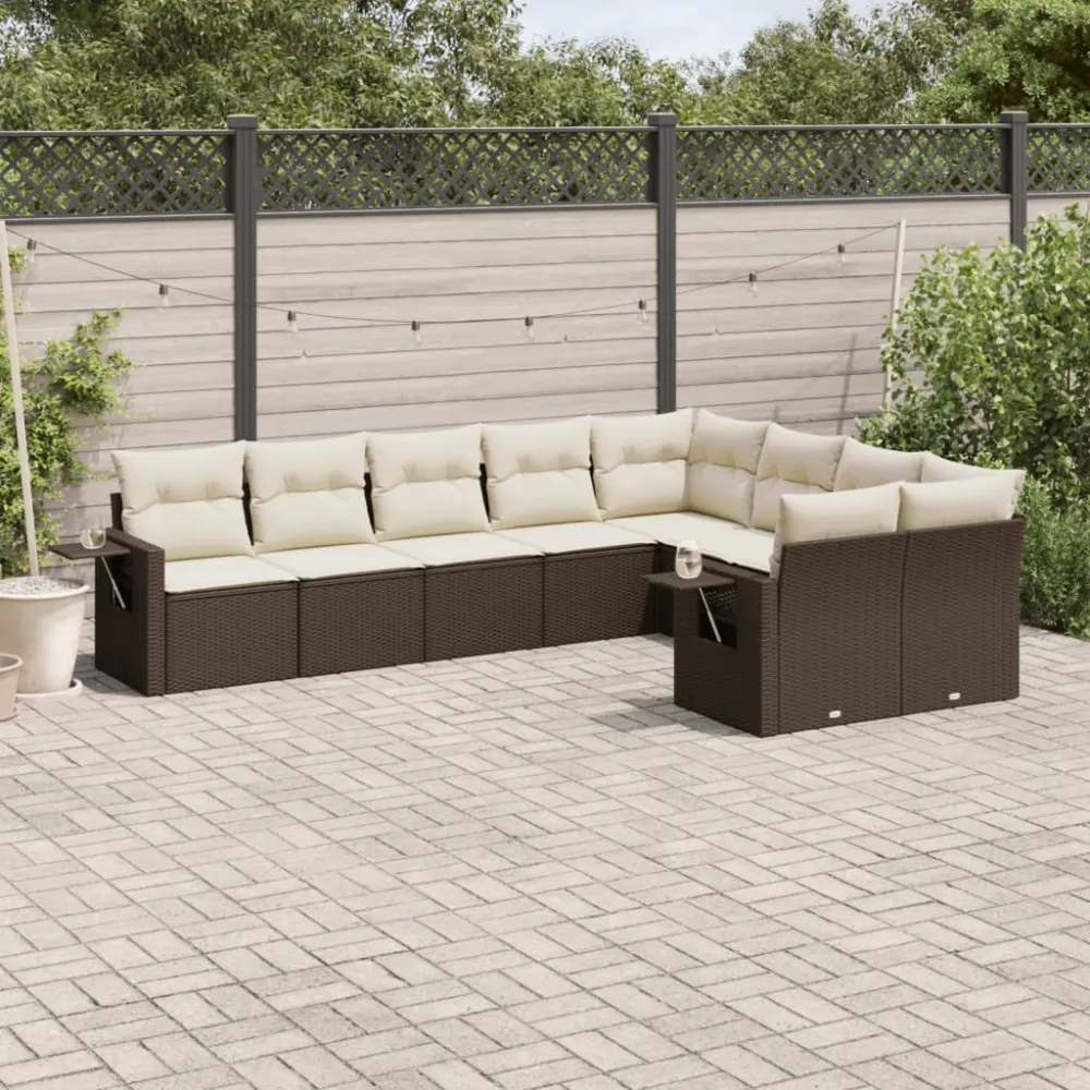 9-delige Loungeset met kussens poly rattan bruin vidaXL