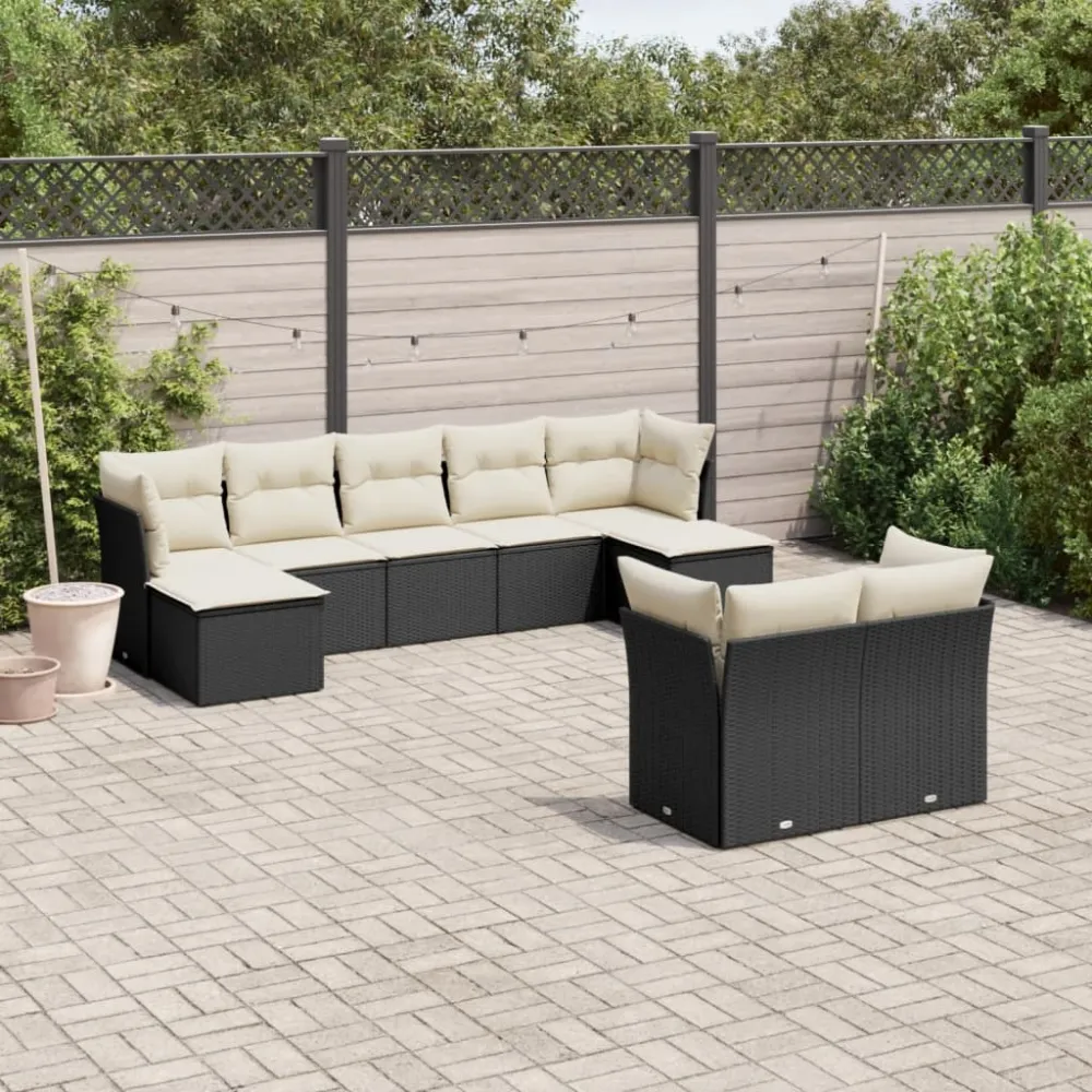 9-delige Loungeset met kussens poly rattan zwart vidaXL